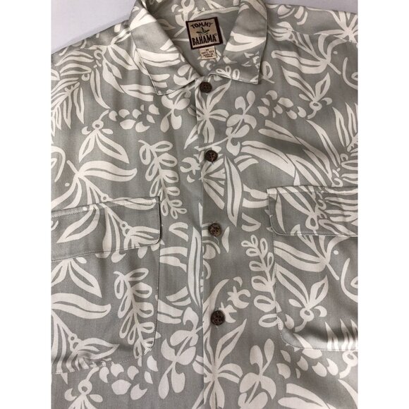 VTG Tommy Bahama Hawaiian Shirt Men Medium M Camp 100% Silk Herringbone Aloha - Picture 2 of 7